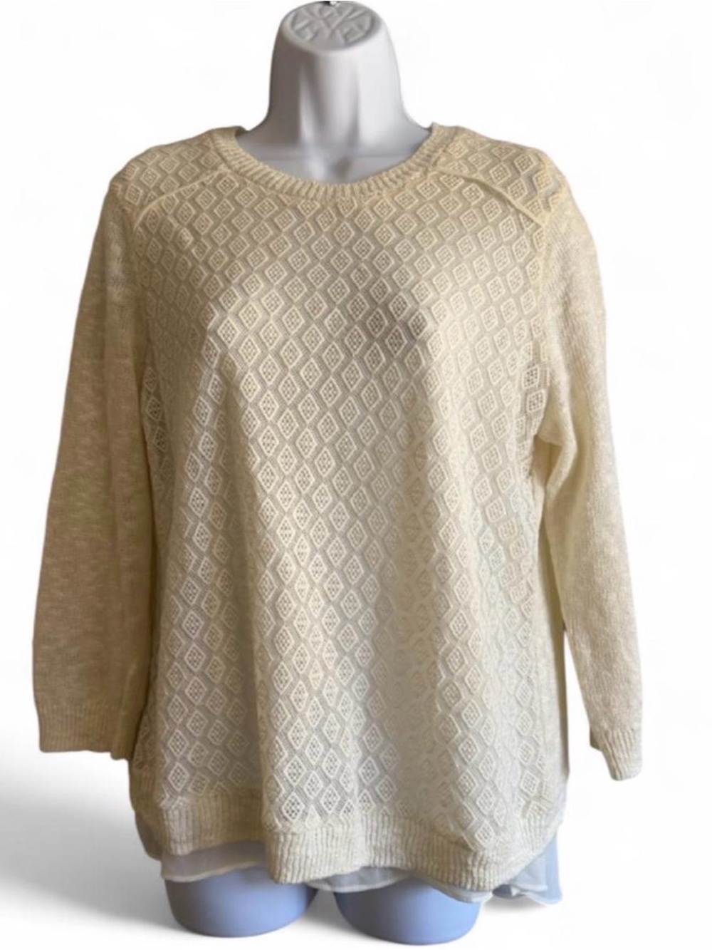 Lucky Brand Cream Diamond-Textured Crewneck Sweater